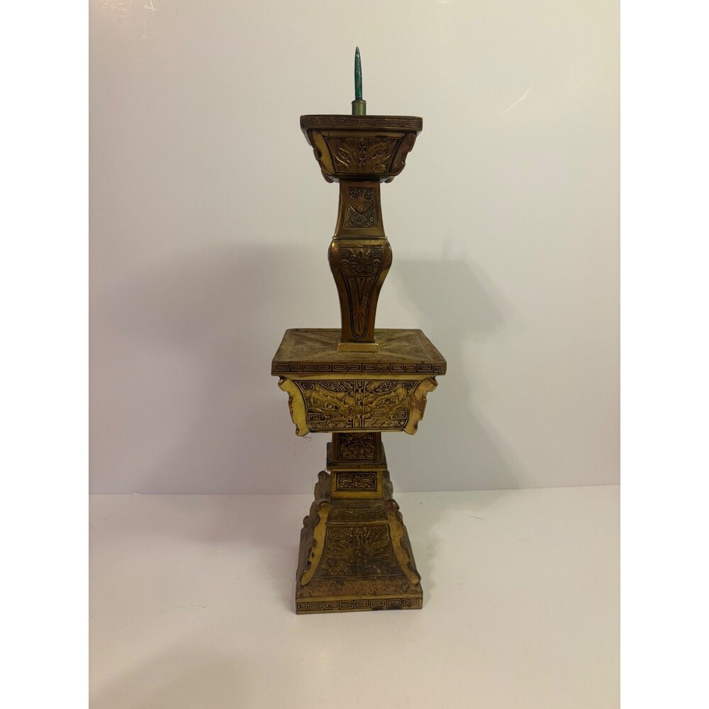 vintage chinese tiered metal candlestick